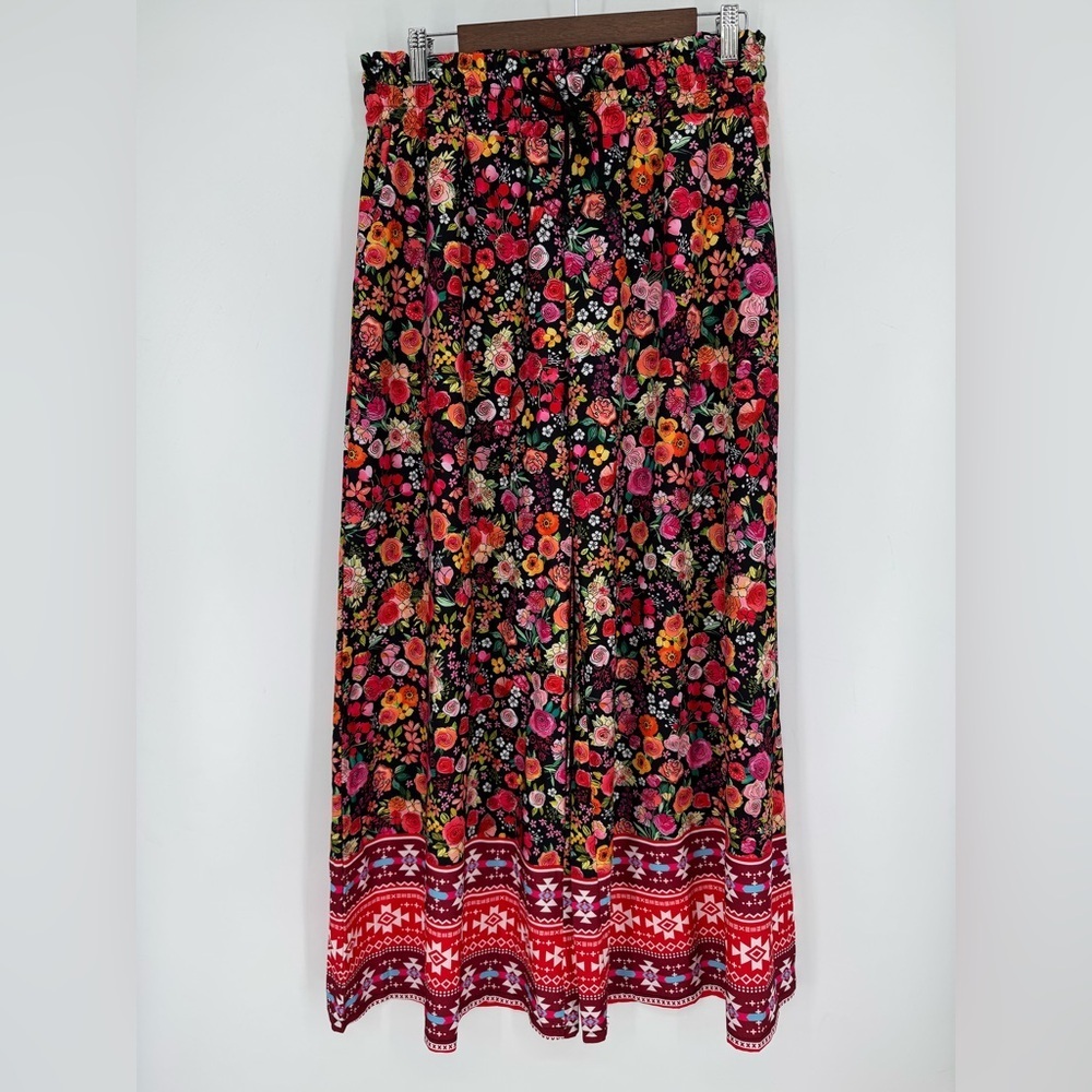 Women's Floral Wide Leg Pants With Drawstring Size XL